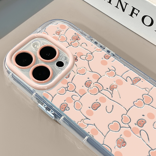小猪堆堆适用苹果17pro奶油羽纱手机壳iphone16可爱华为p80卡通荣耀创意mate70保护套小众小米15新款