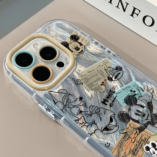 旧漫报纸米奇适用苹果16pro奶油羽纱纹卡通手机壳iphone15可爱华为p创意可爱mate70保护套小众小米15新款