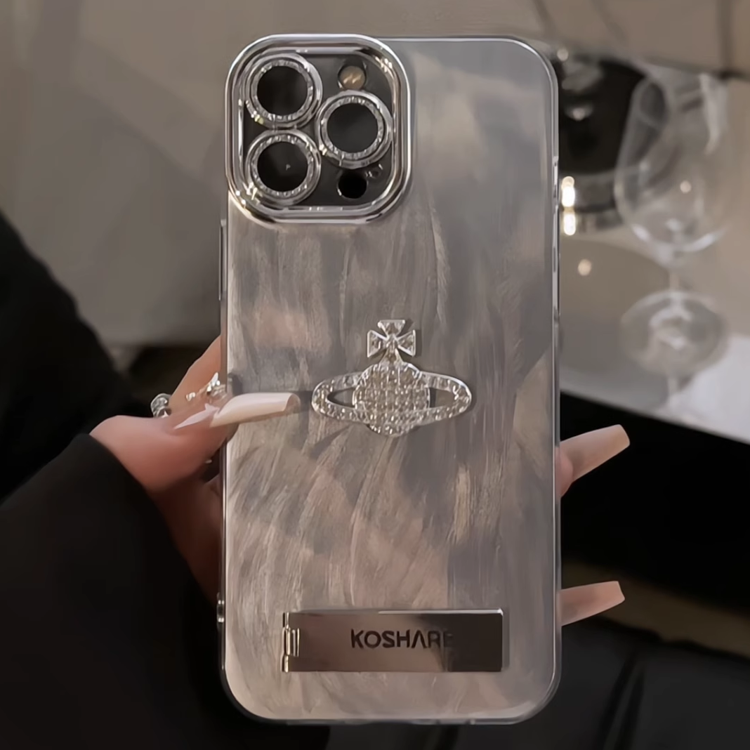 银色带钻星球适用苹果15手机壳iphone14ins风小众银色精孔羽纱oppo创意小米vivo红米k70保护套30华为mate