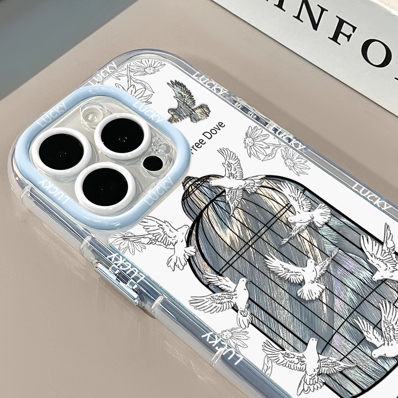 可爱鸟适用苹果15奶油羽纱纹卡通手机壳iphone16pro可爱华为p70苹果11创意可爱保护套防摔15ProMax全包mate