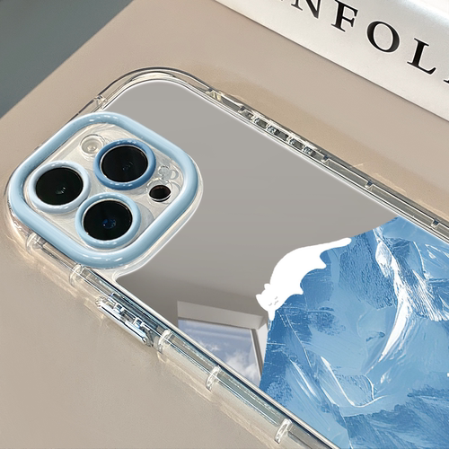 雪山猫咪适用于苹果17promax镜面奶油壳iPhone16手机壳华为p可爱小米15防摔潮流保护套mate70小众