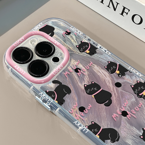 铃铛猫咪适用苹果15奶油羽纱纹卡通透明手机壳iphone16pro可爱华为苹果11创意可爱保护套防摔15ProMax全包
