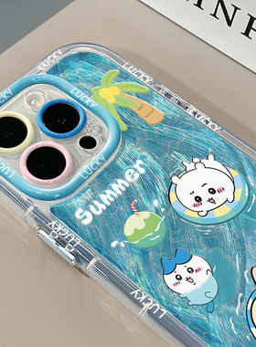 泳池吉伊卡哇适用苹果15奶油羽纱纹卡通透明手机壳iphone16可爱华为苹果11创意可爱保护套防摔15ProMax全包