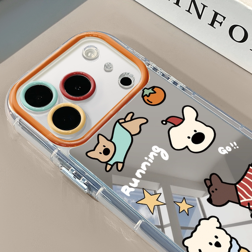涂鸦小狗适用于苹果17Pro镜面奶油壳iPhone16Promax手机壳华为p80可爱小米17防摔荣耀mate70小众红米