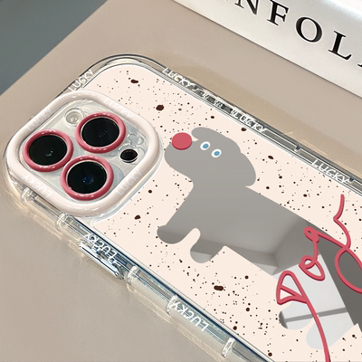 镂空腊肠狗镜面适用于华为奶油壳oppo苹果15新iPhone14/12/11promax手机壳真我红米小米13pro/ultra