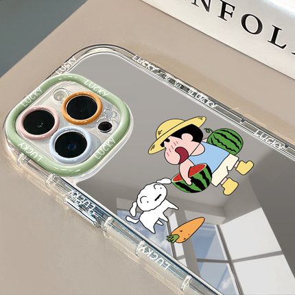 镂空小新浇水镜面适用于16pro华为奶油壳oppo苹果15新iPhone14/12/11promax手机壳真我红米小米13pro/ultra