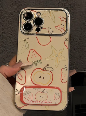 线条满屏水果适用于苹果16pro创意6D视窗手机壳iPhone15防摔保护套华为mate70小众小米15个性红米k新款