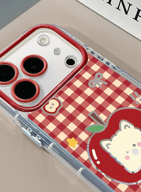 红格纹苹果西高地适用于苹果17Pro镜面奶油壳iPhone16Promax手机壳华为p80可爱小米15防摔荣耀mate70小众红米