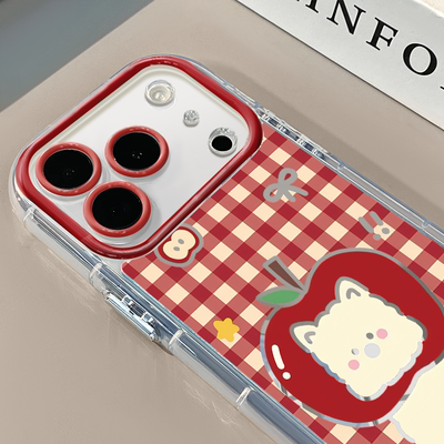 红格纹苹果西高地适用于苹果17Pro镜面奶油壳iPhone16Promax手机壳华为p80可爱小米15防摔荣耀mate70小众红米