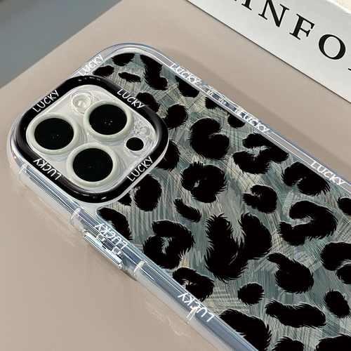 豹纹黑灰色适用苹果15奶油羽纱纹卡通透明手机壳iphone16可爱华为苹果11创意可爱保护套防摔15ProMax全包趣味