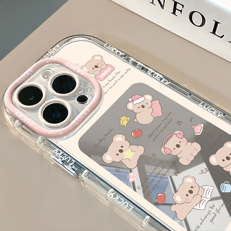 小熊的一天镜面适用于苹果17奶油华为oppo新iPhone16/14/12promax手机壳真我红米小米13pro/u