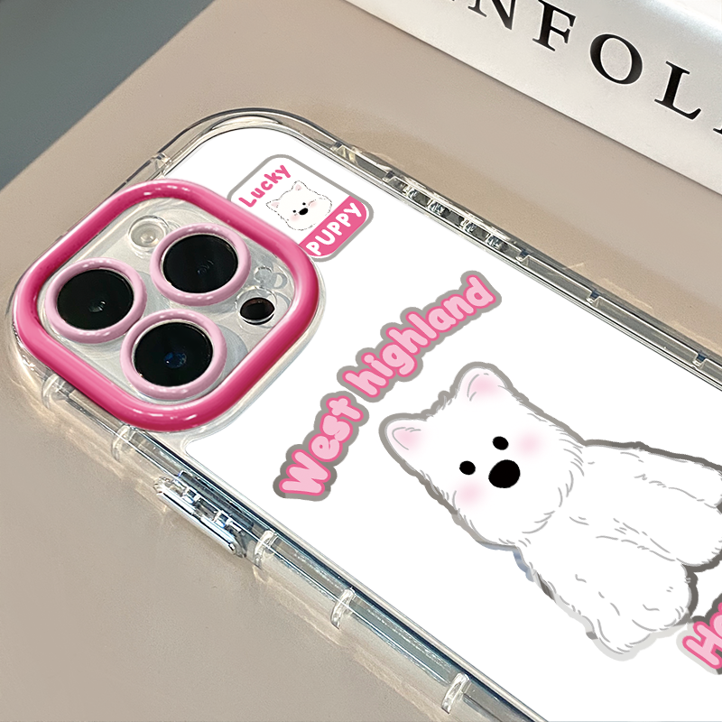 玫粉色西高地适用于苹果17Pro镜面奶油壳iPhone16Promax手机壳华为p80可爱小米15防摔荣耀mate70小众红米