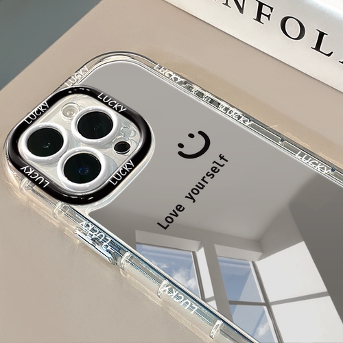 笑脸镜面适用于17pro华为奶油壳oppo苹果16新iPhone13/12/11promax手机壳真我红米小米13pro/u