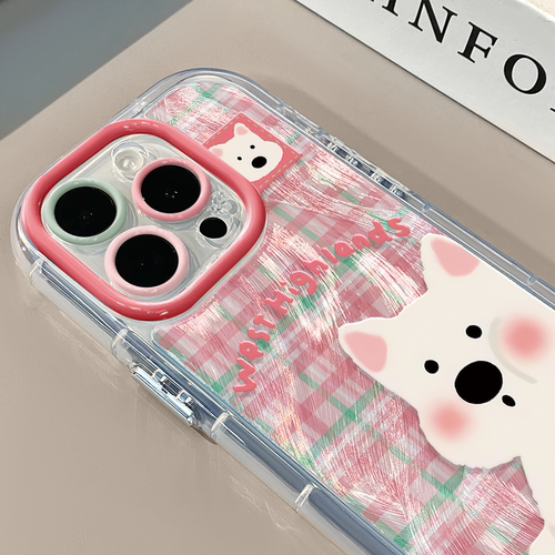 格纹企鹅适用苹果17pro奶油羽纱纹卡通手机壳iphone16pro可爱华为苹果11创意可爱保护套15ProMax