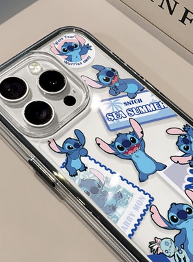 拼贴可爱史迪仔适用苹果17pro手机壳iPhone16三合一炫彩可爱14小众华为mate70保护套OPPO荣耀200新款创意小米