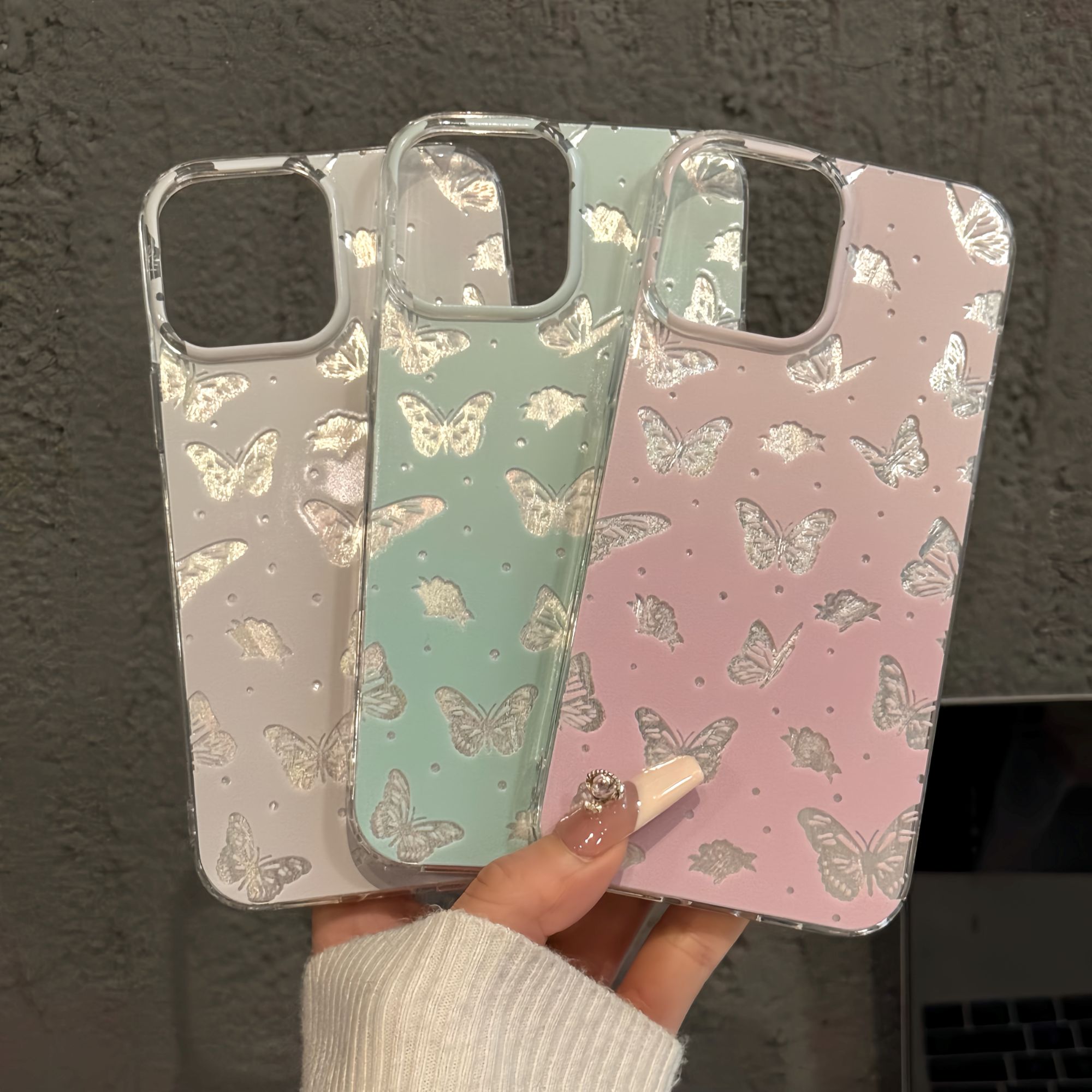 渐变粉蝴蝶玫瑰适用苹果16pro羽纱IMD卡通手机壳iphone15可爱华为苹果11创意小米可爱mate保护套14ProMax荣耀