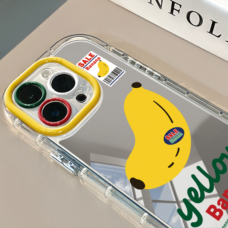 香蕉标签适用于苹果17promax镜面奶油壳iPhone16手机壳华为p可爱小米14防摔潮流保护套mate70小众