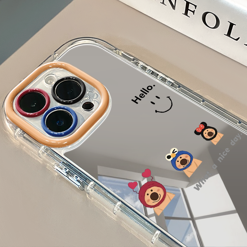 笑脸柿子椒熊适用于苹果16promax镜面奶油壳iPhone15手机壳华为p可爱小米15防摔潮流保护套mate70小众