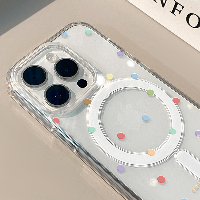彩色波点适用苹果15磁吸卡通透明12手机壳iphone13可爱13pro苹果11创意可爱保护套防摔15ProMax全包趣味