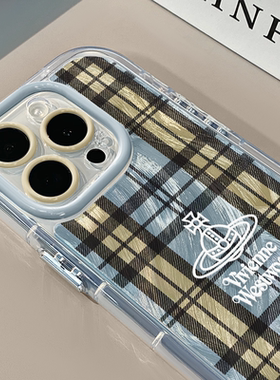 浅色格纹西适用苹果16奶油羽纱纹卡通手机壳iphone15pro可爱华为苹果11创意可爱保护套防摔15ProMax全包