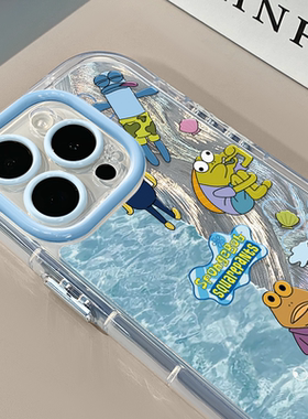 拼接风大海比奇堡适用苹果17奶油羽纱纹卡通手机壳iphone16可爱华为p创意可爱mate70保护套小众小米15新款