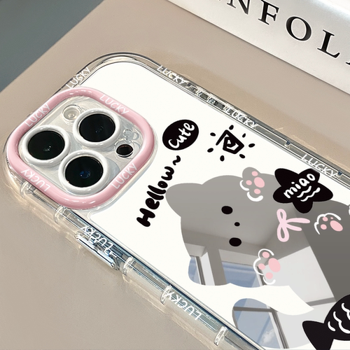 猫咪cute镜面适用于苹果17pro华为奶油壳oppo苹果16新iPhone14/12/11promax手机壳红米小米13pro/u
