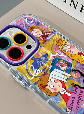 涂鸦小魔女适用苹果17pro奶油羽纱纹卡通手机壳iphone16pro可爱华为苹果13创意可爱保护套防摔15ProMax