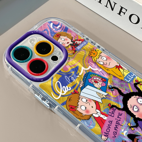 涂鸦小魔女适用苹果17pro奶油羽纱纹卡通手机壳iphone16pro可爱华为苹果13创意可爱保护套防摔15ProMax