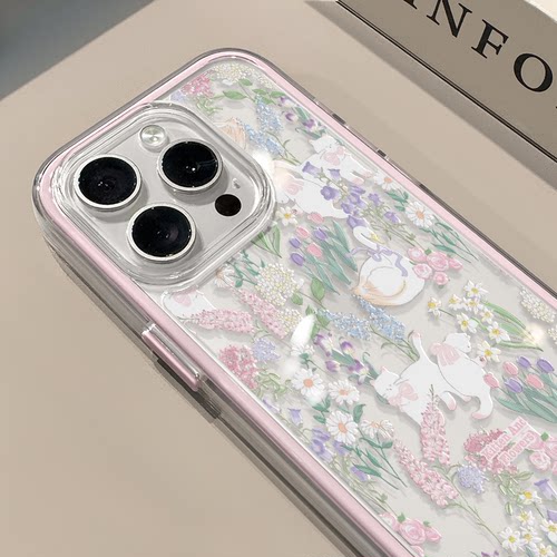 花丛猫咪天鹅适用苹果17promax手机壳iPhone16三合一炫彩华为mate70保护套oppo荣耀200创意小米15