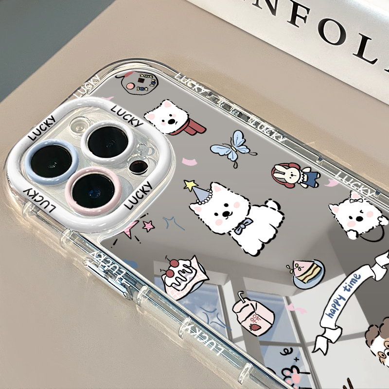 甜品小狗镜面适用于16pro华为奶油壳oppo苹果15新iPhone14/12/11promax手机壳真我红米小米13pro/u