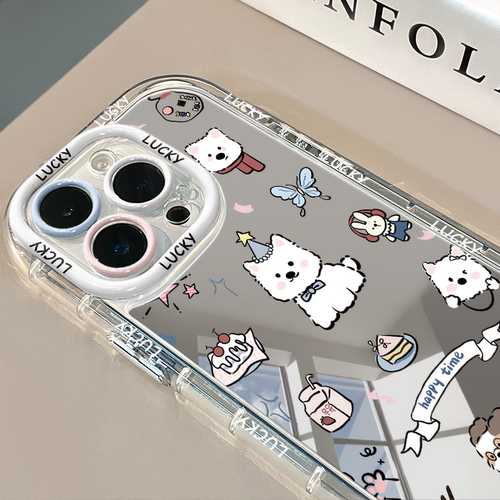 甜品小狗镜面适用于17pro华为奶油壳oppo苹果15新iPhone13/12/11promax手机壳真我红米小米13pro/u