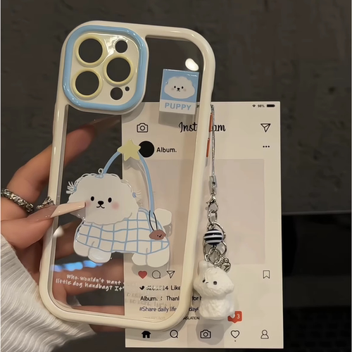 卷毛提包小狗适用苹果17promax奶油卡通手机壳iphone16防摔华为P70可爱华为mate70pro简约小米小众红米