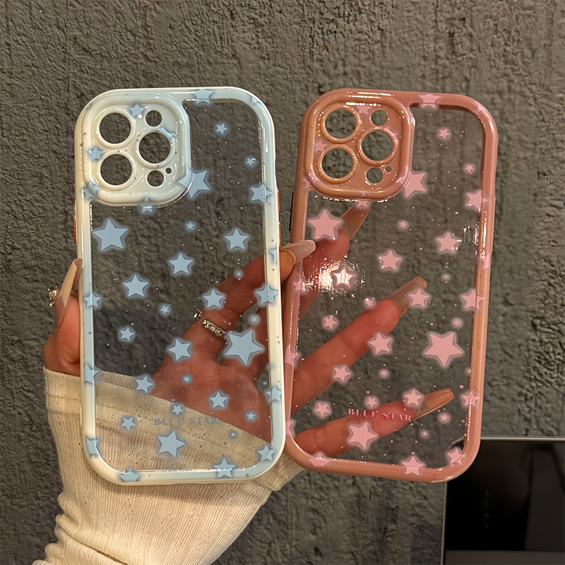 泼墨蓝色晕染星星适用苹果16promax奶油卡通手机壳iphone15防摔华为P70可爱华为mate70简约小米小众红米k新款