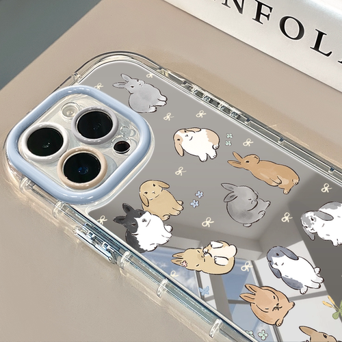 蝴蝶结兔子适用于苹果16promax镜面奶油壳iPhone15手机壳华为p可爱小米15防摔潮流保护套mate70小众