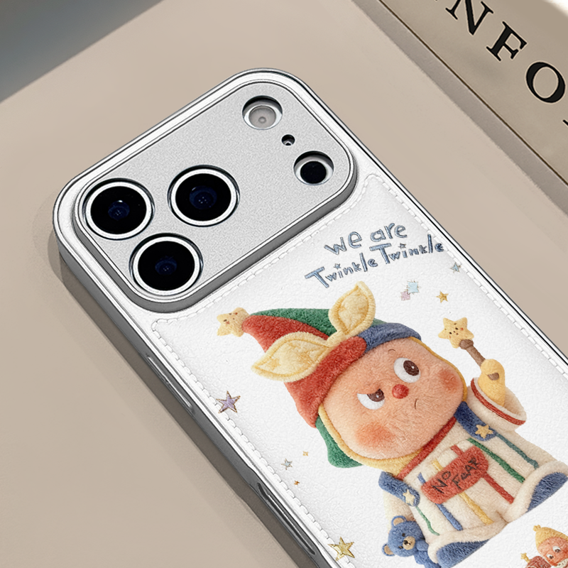 毛绒星星人适用苹果17pro手机壳16pm金属皮纹鼓包华为p80防摔可爱mate70保护套荣耀oppo全包新款小米17