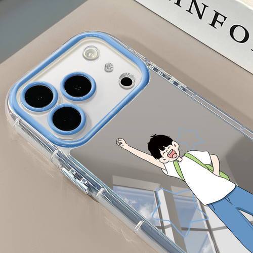大笑男孩适用于苹果17Promax手机壳16Pro镜面奶油华为p90pro可爱小米17防摔荣耀mate70小众红米