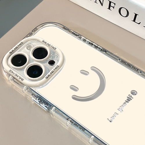 ins简约创意可爱笑脸镜面适用苹果17promax奶油壳华为oppo新iPhone16/15/13promax手机壳红米小米13pro