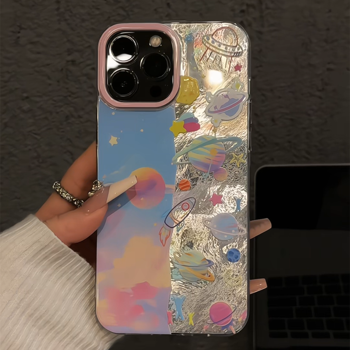 拼接宇宙星球适用苹果16pro漩涡IMD手机壳iphone15防摔手机oppo华为小米15可爱mate70保护套14全包小众新款