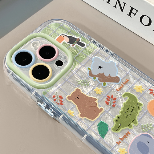 可爱动物适用苹果15奶油羽纱纹卡通手机壳iphone16可爱华为苹果11创意可爱保护套防摔15ProMax全包