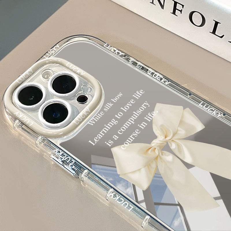 紫丝绸蝴蝶结镜面适用于16pro华为奶油壳oppo苹果15新iPhone14/12/11promax手机壳真我红米小米13pro/u
