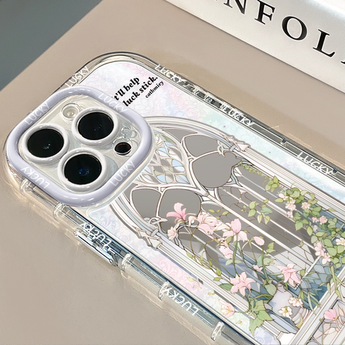 ins小清新镂空花草镜面适用苹果17promax奶油壳华为oppo新iPhone16/15/13promax手机壳红米小米13pro/ultra