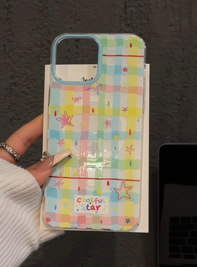 ins风彩带涂鸦星星适用于苹果16pro双层IMD手机壳iPhone15可爱小众保护套华为mate60新款潮流红米创意