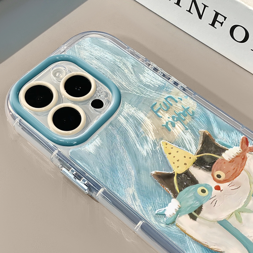 油画涂鸦猫咪适用苹果16奶油羽纱纹卡通手机壳iphone15可爱华为p创意可爱mate70保护套小众小米15新款