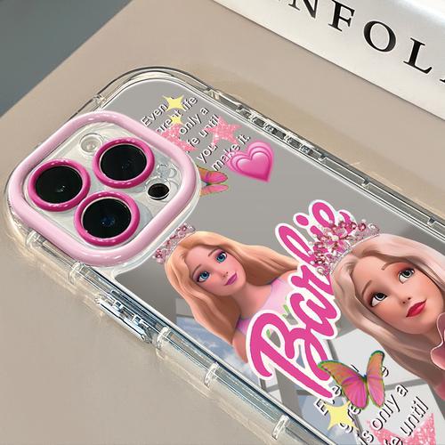 少女心芭比适用于苹果16promax镜面奶油壳iPhone15手机壳华为p可爱小米15防摔潮流保护套mate70小众