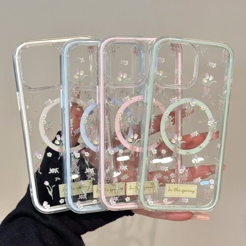 郁金香花束适用苹果16pro炫彩磁吸手机壳iPhone15防摔简约13/14plus保护套华为mate60潮流p70全包新款