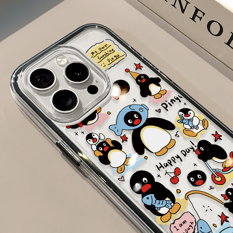 钓鱼企鹅适用苹果17promax手机壳iPhone16三合一炫彩华为mate70保护套oppo荣耀200创意小米15