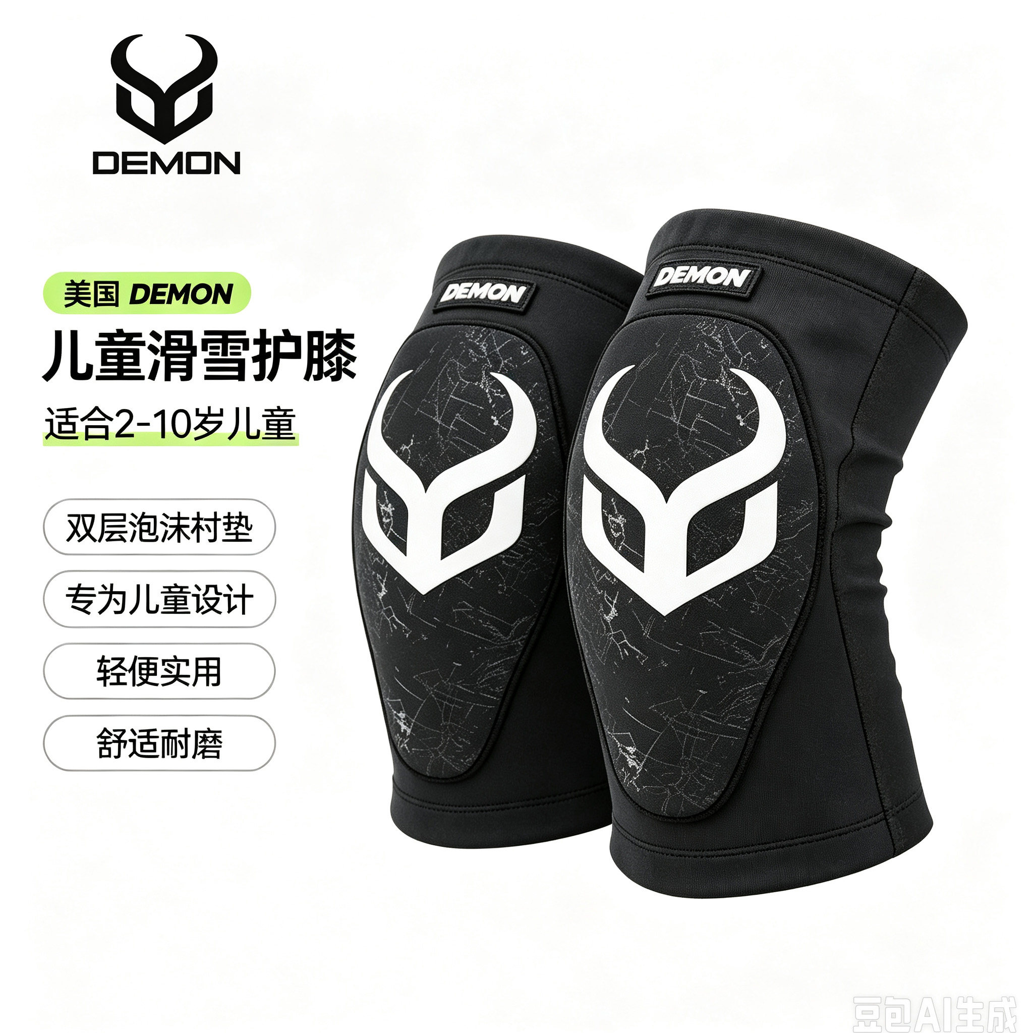 美国DEMON滑雪护具双单板儿童滑雪护膝护肘EVA强化泡沫51102