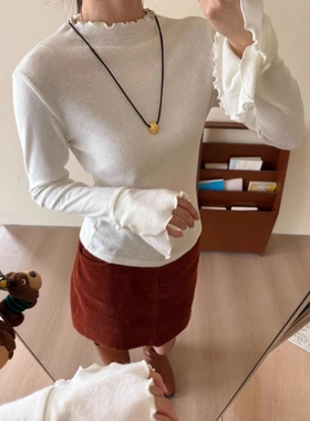 DIGM | 2025秋冬温柔简约百搭卷边喇叭袖打底衫针织衫女A09370