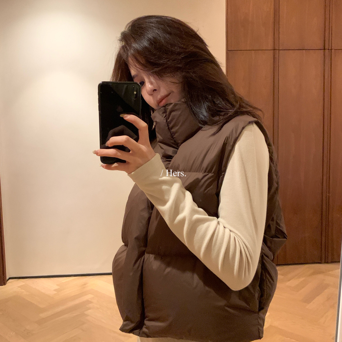 Hers-冬上新简约经典不过时日常百搭立领面包羽绒马甲