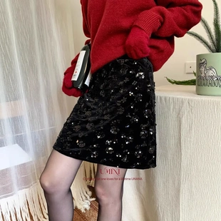 UNANA新品F3207十三行U+MINI黑天鹅法式年会圣诞系列氛围半身裙女